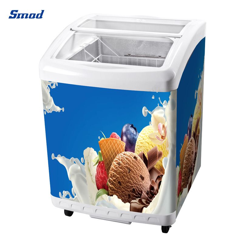 Smad 138L/156L Small Curved Glass Door Ice Cream Freezer with Multi stage mechanical thermostat