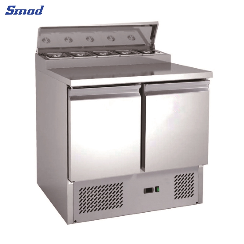 Smad 240L 2 Door Stainless Steel Salad/Sandwich Prep Refrigerator with Self-closing door