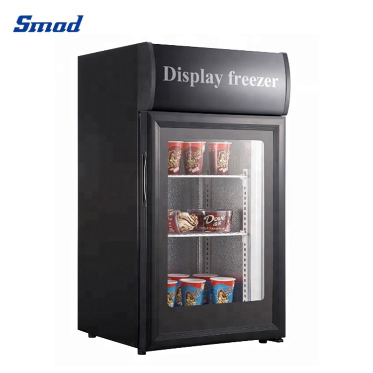 Smad 50L Single Glass Door Mini Upright Ice Cream Display Freezer with Top Lamp Box