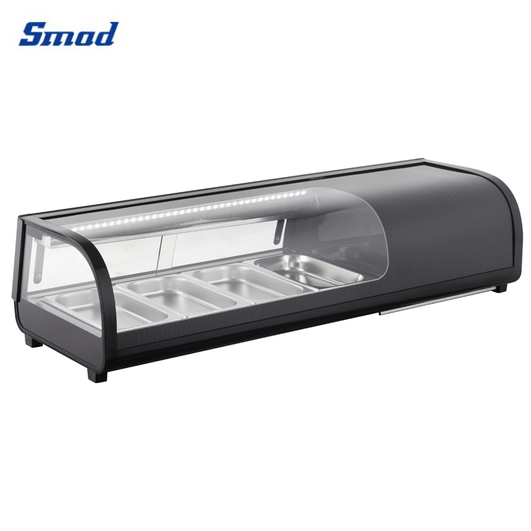 
Smad 42L to 132L Curved Glass Refrigerated Sushi Display Case with Top evaporator