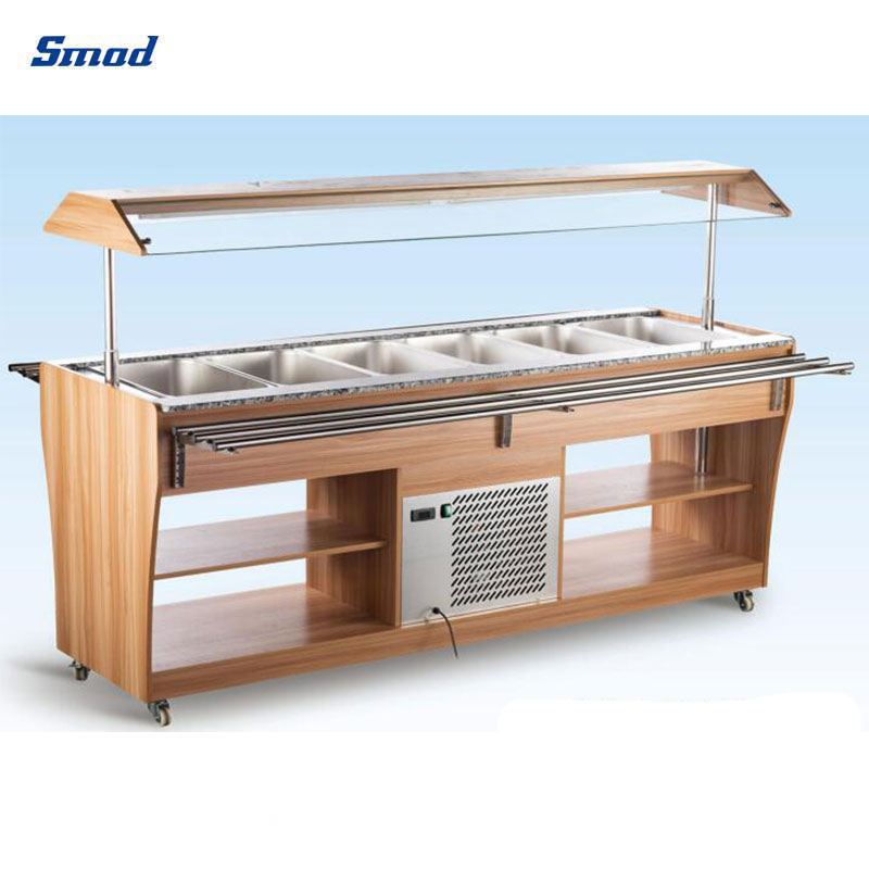
Smad Wood Finish Refrigerated Buffet Display Case with stainless steel Basin