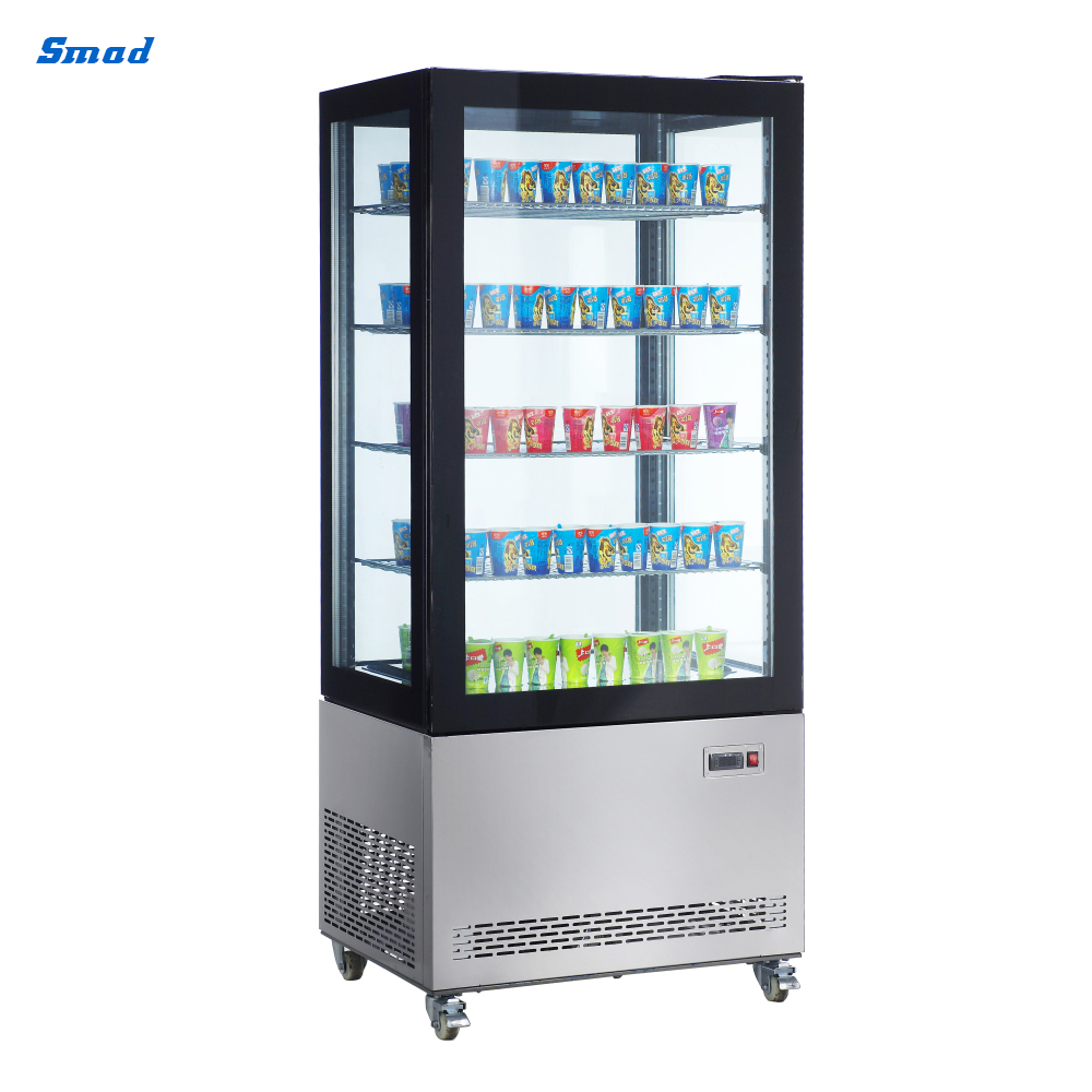Smad 550L 4-Sided Glass Upright Display Fridge with Automatic defrost