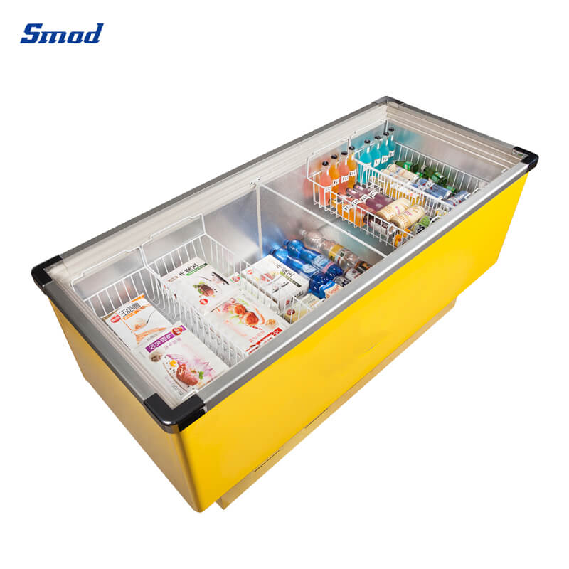 
Smad 376L Flat Sliding Glass Door Island Display Freezer with Removable wire basket