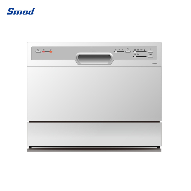 
Smad 6 Sets Small White Automatic Countertop Dishwasher with LED Indicator