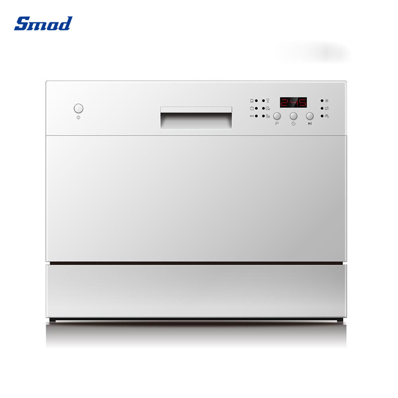 
Smad 6 Sets Small White Automatic Countertop Dishwasher with Button Control