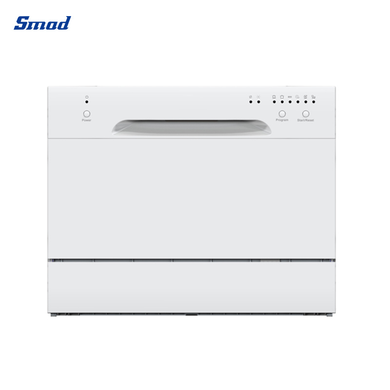 
Smad 6 Sets Small White Automatic Countertop Dishwasher with 6 Wash Programs