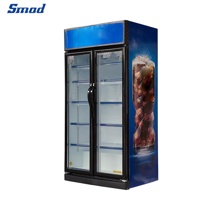 Smad 873L Double Glass Door Beverage Cooler Display Showcase with no frost