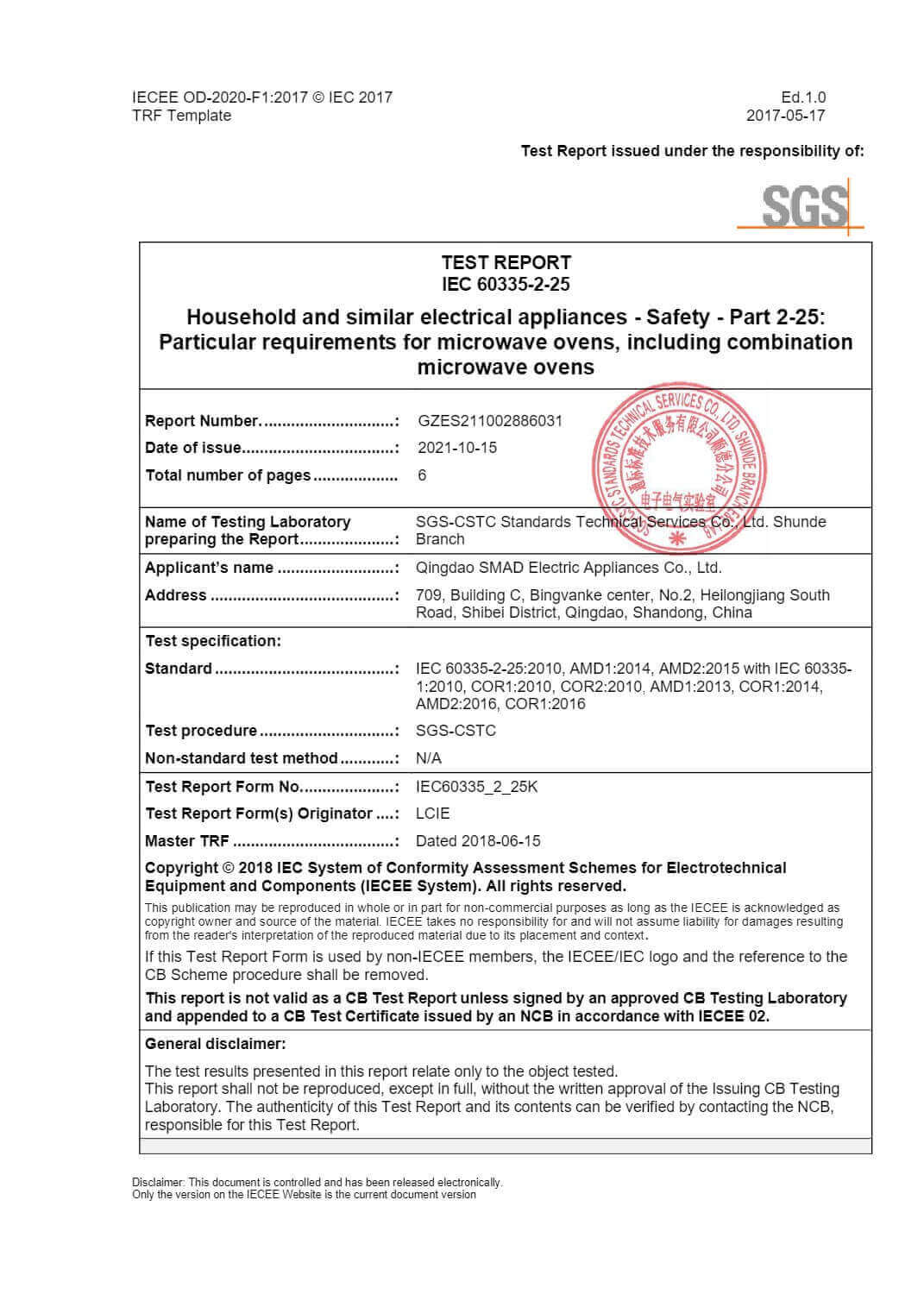 Microwave Oven CB Certificate