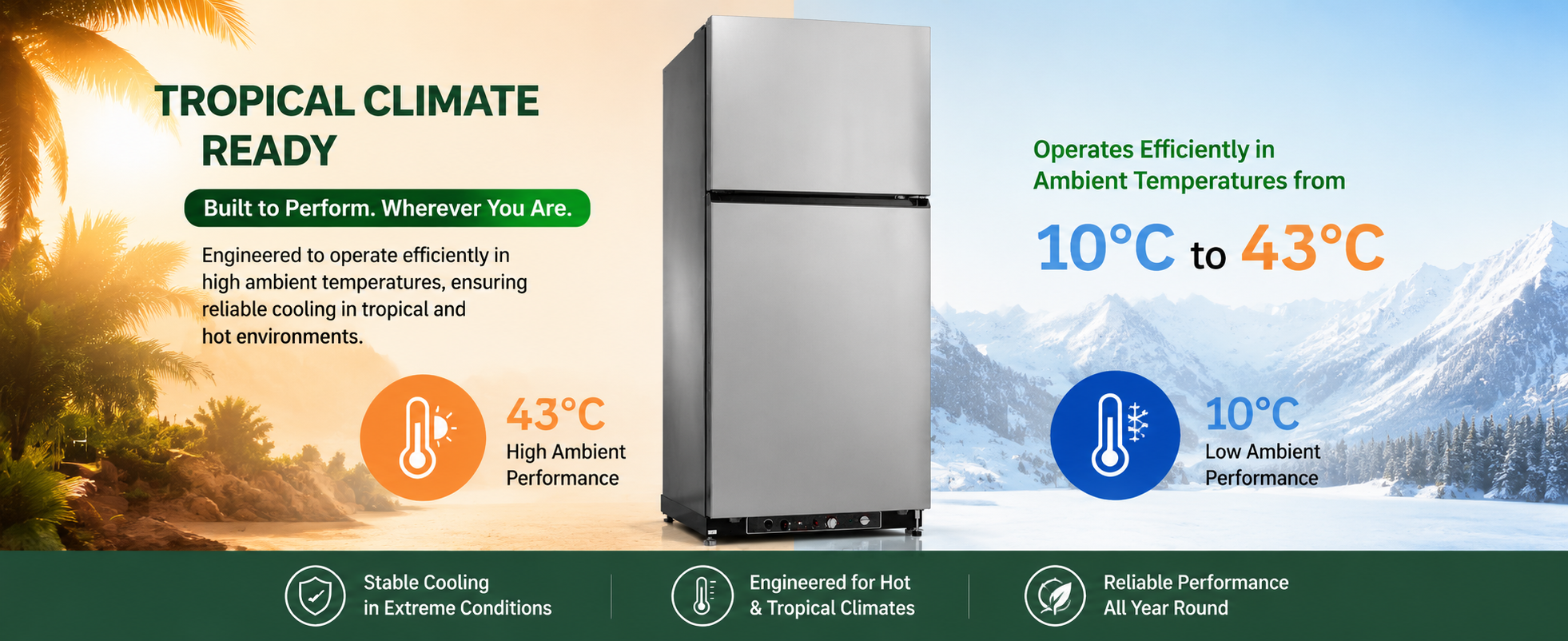 Smad 540L Gas / Propane Top Freezer Absorption Fridge Freezer with Tropical Climate Ready